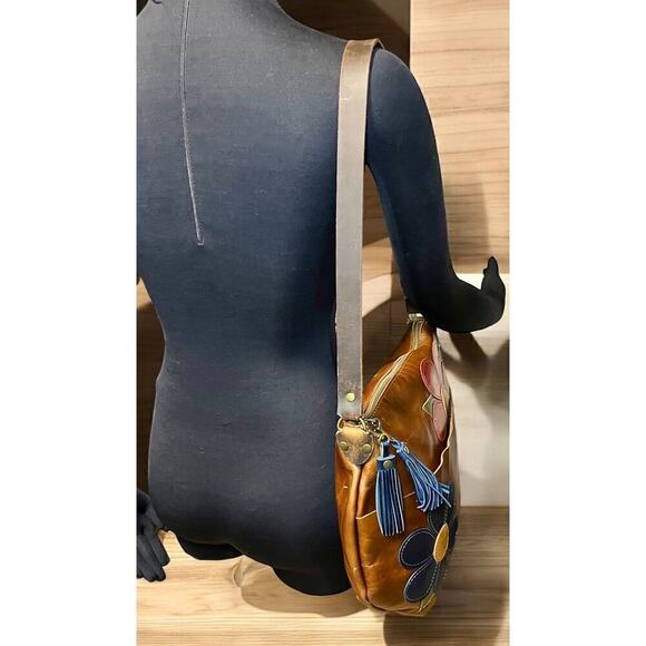 New With Out Tags In Blue Handmade Marie Leather Curved Boho Bag - Picture 9 of 11